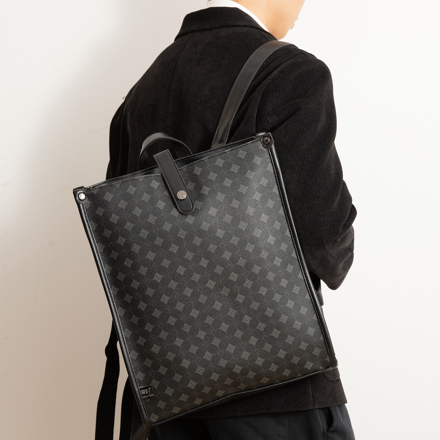 潮牌老花PU皮双肩包男士通勤双肩包青年商务休闲背包时尚电脑书包