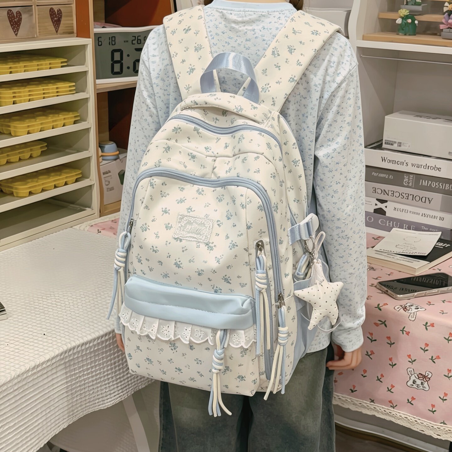 书包女生小学生今年流行的双肩包高颜值韩系碎花尼龙背包初中高中