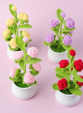 成品跨境手工生日礼物女编织玫瑰大盆栽桌面摆件情侣闺蜜礼物礼品