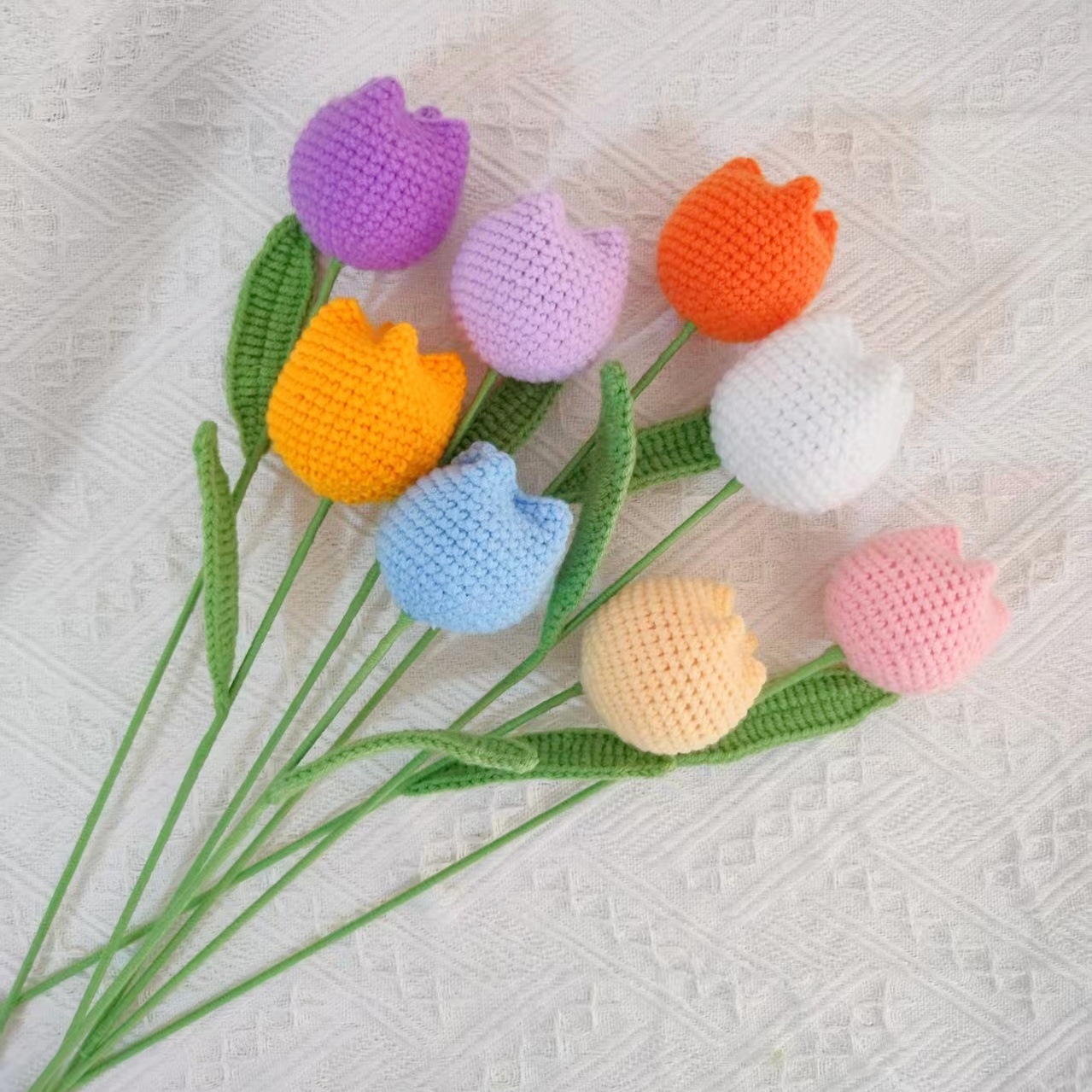 钩织仿真花永生花毛线郁金香花束针织花手钩毛线花礼物仿真永生花