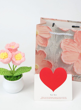 跨境毛线手工自制钩织仿真花盆栽创意钩织盆栽车载办公室家居摆件