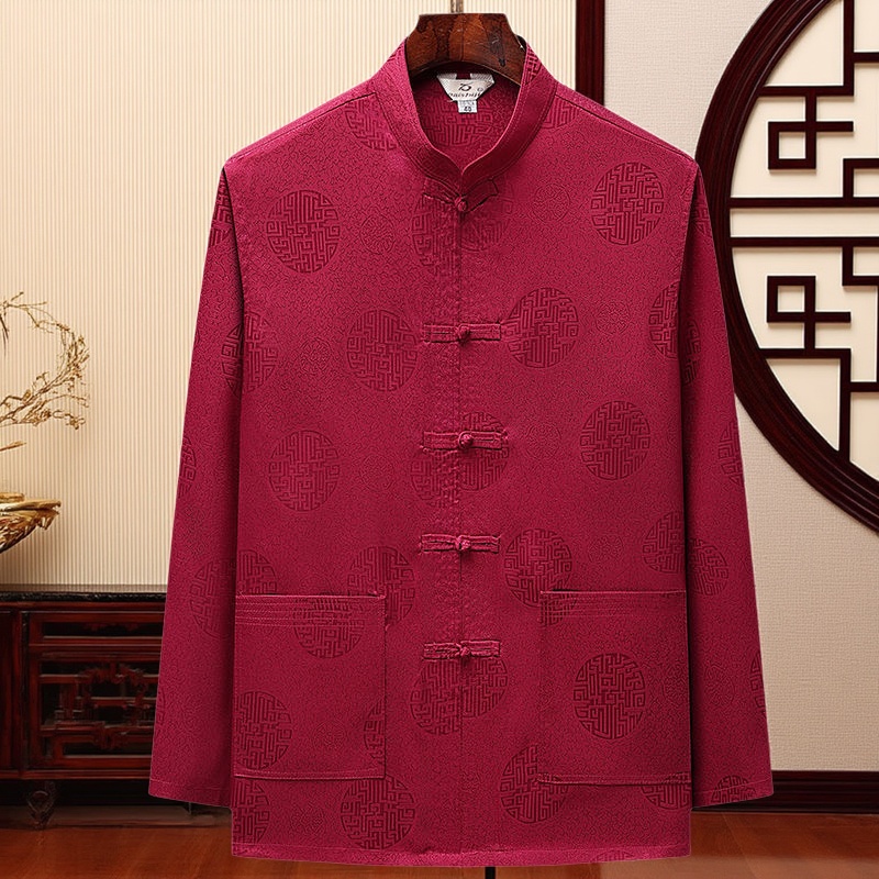 千禧长袖红色中国风爷爷春秋夏季