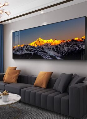 客厅装饰画背靠日照金山轻奢大气沙发背景墙壁挂画办公室山水风景