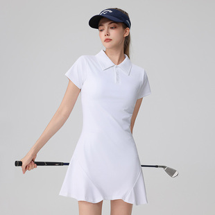 polo领高尔夫裙套装 新款 网球服含短裤 连衣裙女带胸垫修身 运动短袖