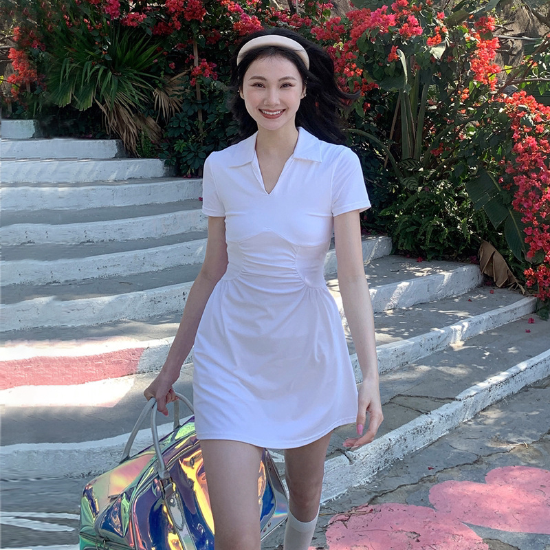 白色新款跑步女夏运动网球连衣裙图片