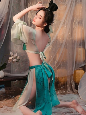 改良版青蛇白蛇开叉古典舞直播前世今生舞台剧练功性感汉服仙女衫