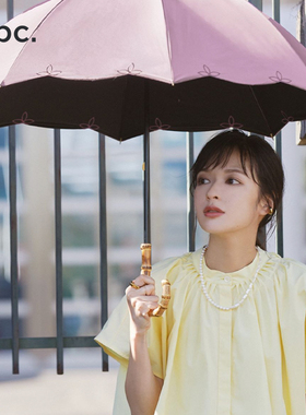 wpc防晒伞黑胶超强防紫外线遮阳伞太阳伞竹手柄两折伞晴雨两用女