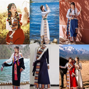 藏族服装女男冬装新款舞蹈演出服大摆裙新款藏式艺考全套长袖藏袍