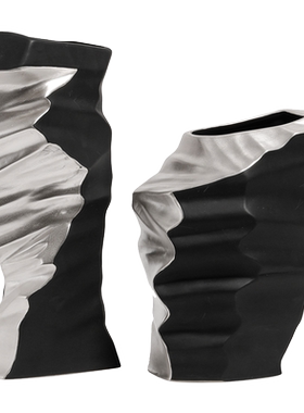 新中式风银黑色陶瓷异形软装花瓶