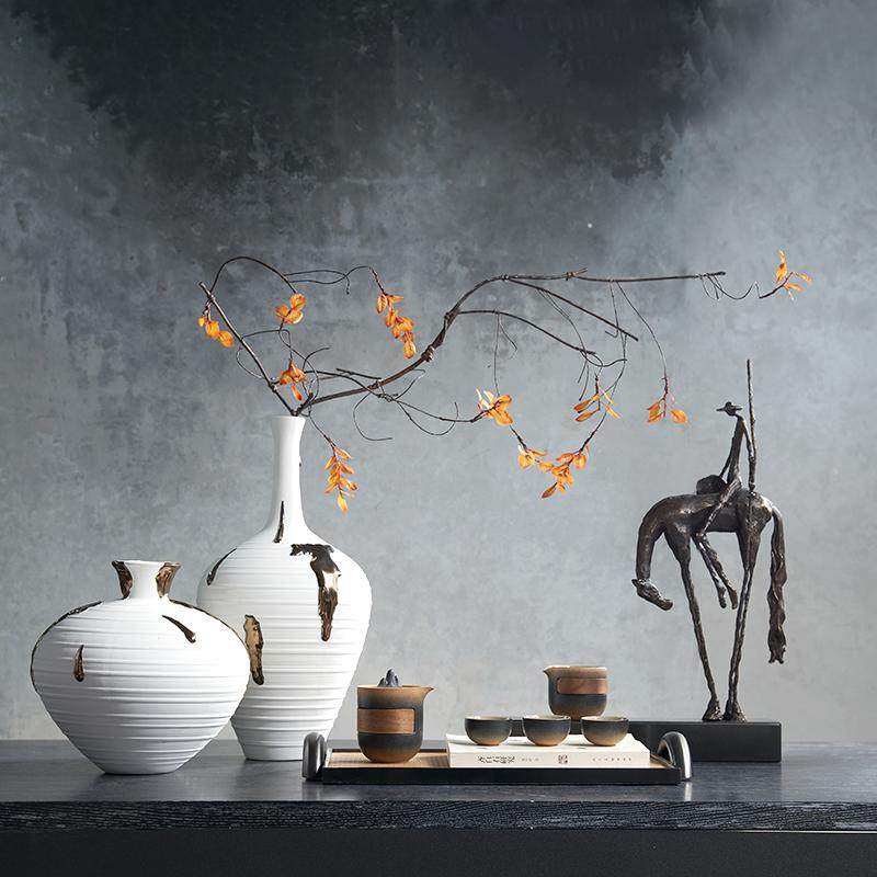 新中式白色陶瓷花瓶小口大肚办公室玄关客厅插花电视柜装饰品摆件