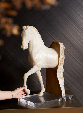 高端白色树脂骏马摆件工艺品中式覆古办公室玄关客厅装饰马头雕塑