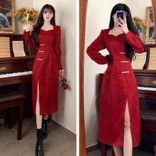 大码新中式改良旗袍红色礼服连衣裙女秋冬胖mm结婚敬酒服新娘长裙
