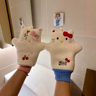 洗澡强力手套沐浴专用哈喽kitty涂身体乳女士搓澡巾擦背神器搓泥