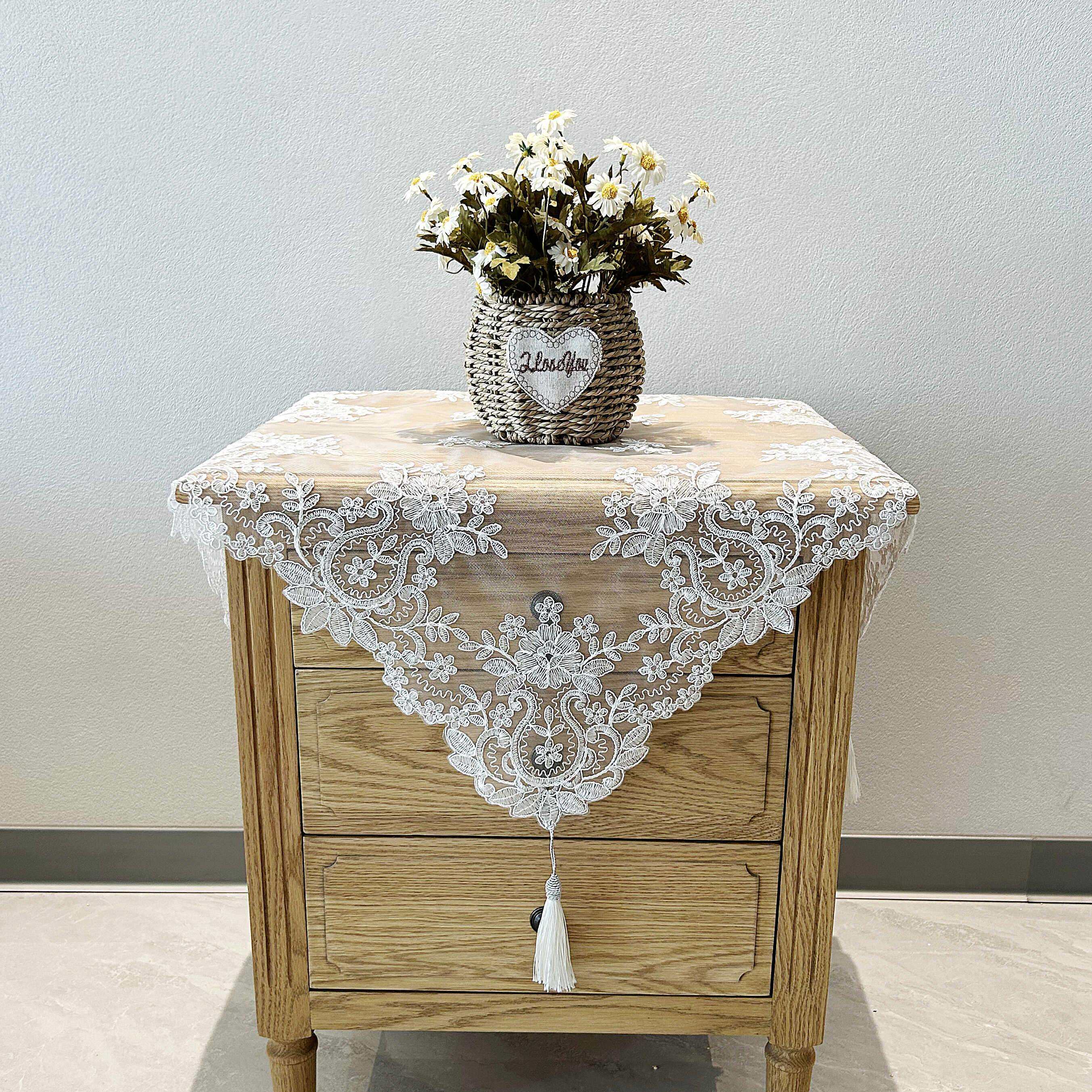 床头柜防尘盖布刺绣蕾丝盖巾角几盖布方形茶几盖布洗衣机盖巾空调