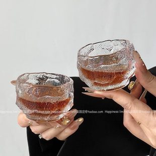 川冰中风侘寂古口杯主人杯小酒杯一品茗杯功夫茶杯玻璃杯vintage