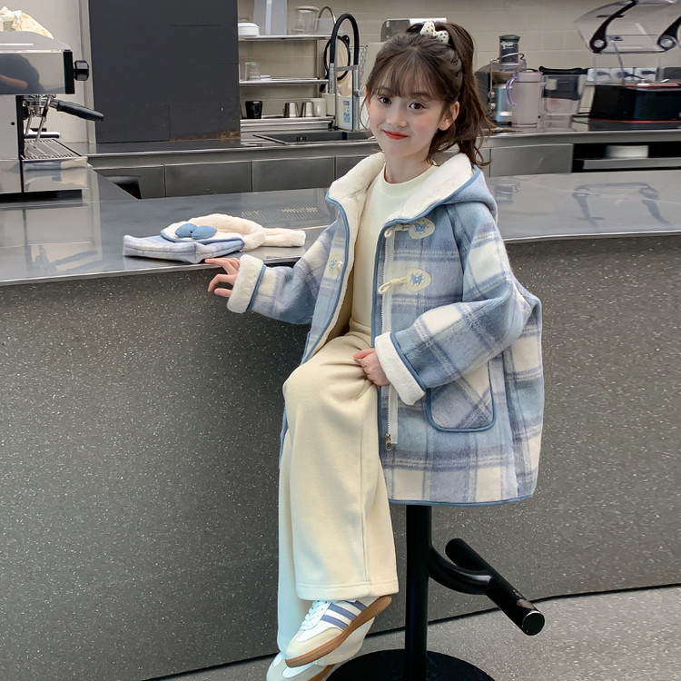 女童外套2025新款秋冬儿童呢子大衣加绒女孩毛呢上衣冬季大童