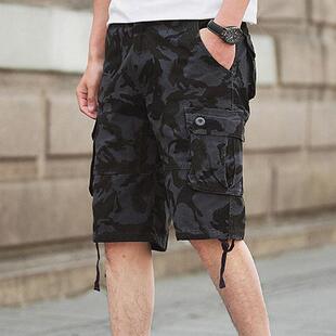 裤 大码 宽松休闲运动直筒中裤 夏季 马裤 男工装 潮沙滩裤 五分迷彩短裤