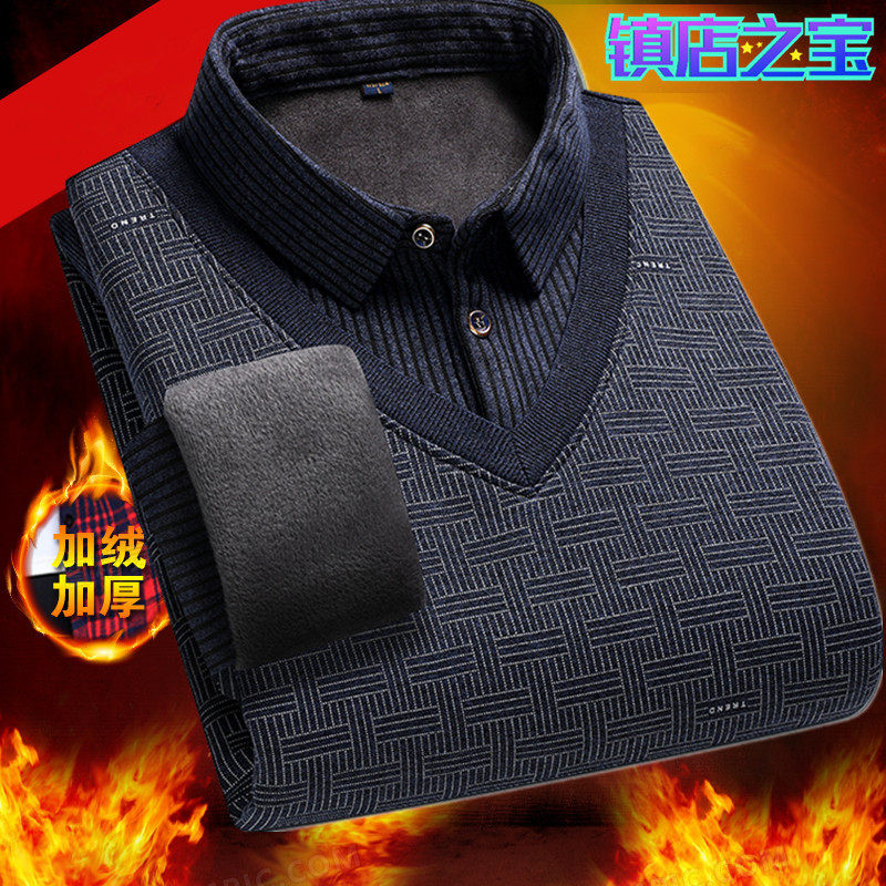 中老年爸爸加绒加厚保暖毛衣