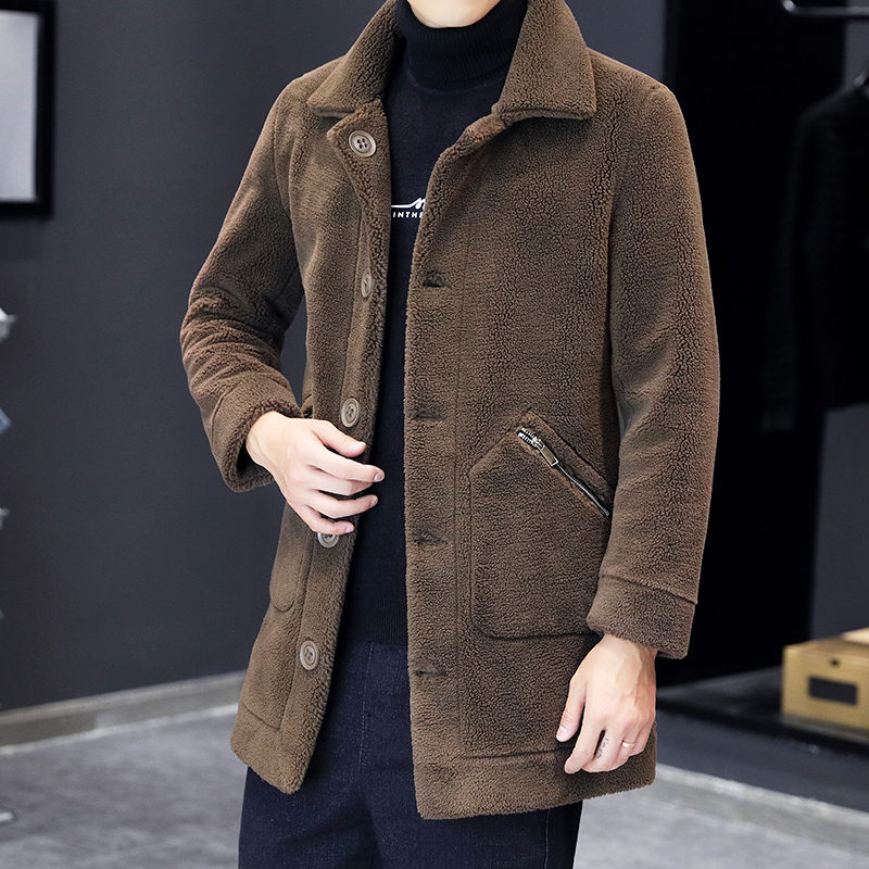 男士羊羔毛中长款大衣秋冬加厚