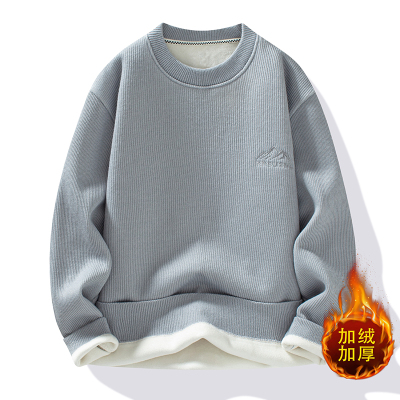 加绒加厚圆领男青少年保暖卫衣