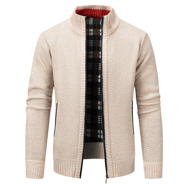 复古立领拉链针织开衫男秋冬保暖加厚中粗毛线长袖复古风毛衣外套