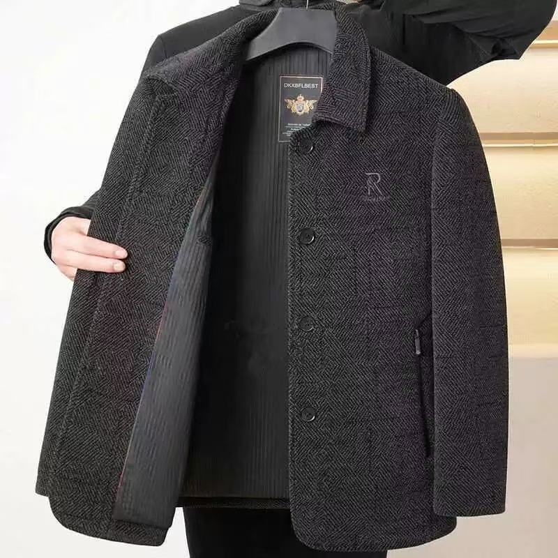 男士中长款翻领毛呢大衣