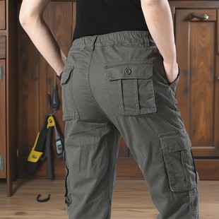 裤 多口袋劳保耐磨长裤 男宽松高腰加大码 束脚战术裤 休闲裤 纯棉工装