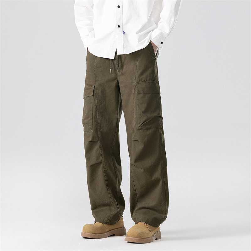 简约百搭美式工装风多口袋休闲裤男宽松直筒长裤军绿色舒适工装裤,男装,休闲裤,淘宝优惠券,粉丝福利购,淘宝优惠卷