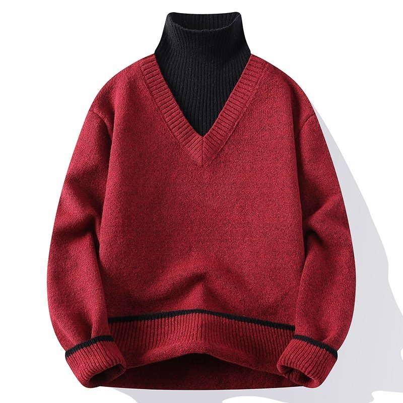 2025新款男高领拼接宽松针织衫