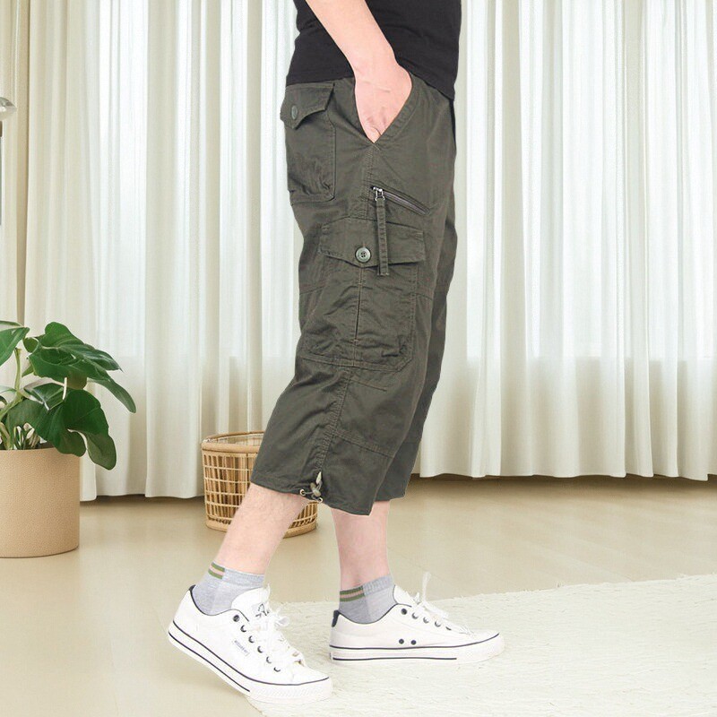 夏天工装裤薄款宽松大码短裤男式多口袋中裤户外休闲迷彩七分裤男
