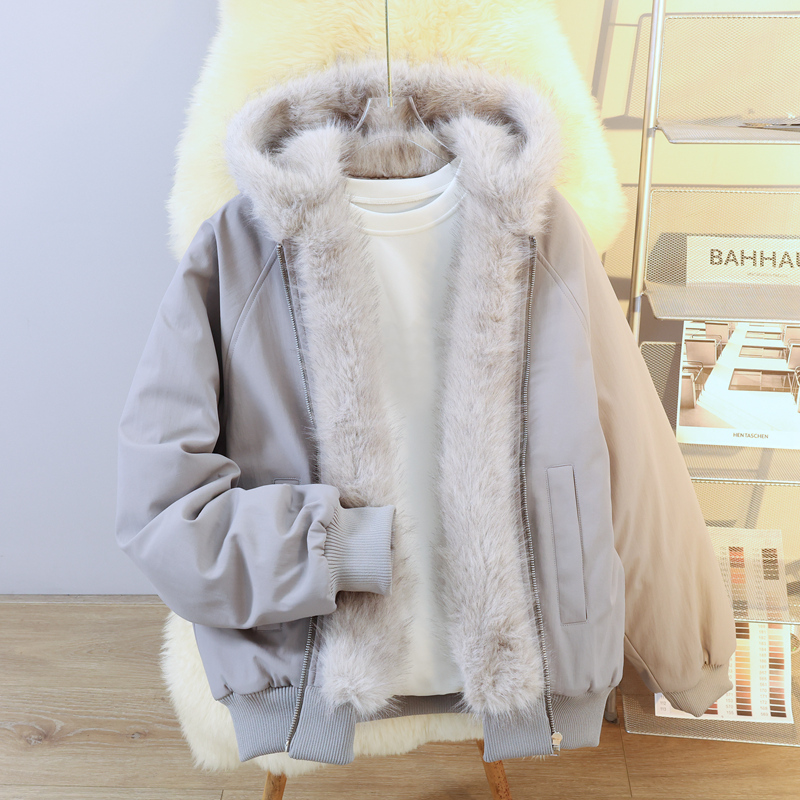 毛领连帽棉衣冬季加厚保暖