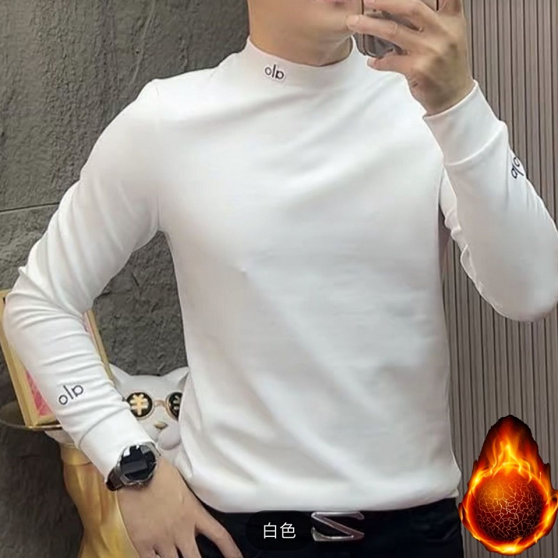 白色半高领德绒打底衫男修身长袖