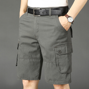 工装 五分裤 短裤 多口袋宽松直筒纯棉休闲中裤 夏季 中年爸爸马裤 大码