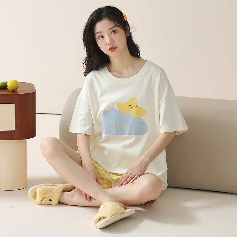 睡衣女夏季女款2026新款纯棉女士短袖套装夏天甜美可爱大码家居服