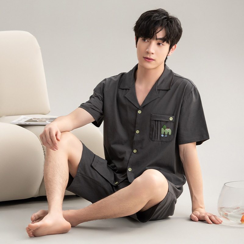 男士睡衣男款夏季纯棉短袖短裤套装2024年新款男式流行家居服夏款