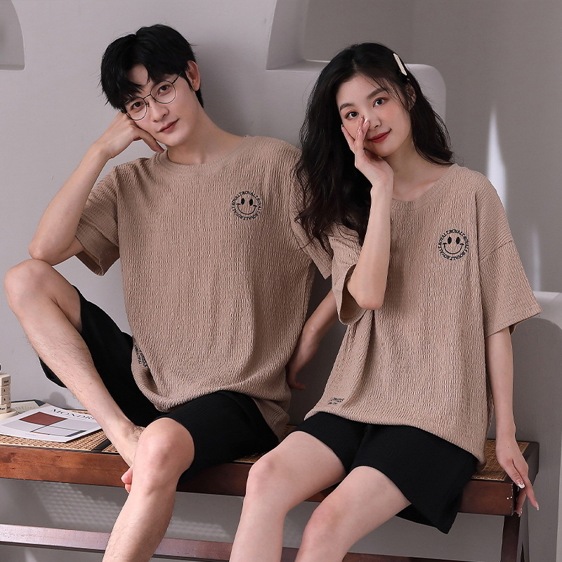 夏季新款情侣睡衣女士翻领开衫短袖短裤韩版休闲男士