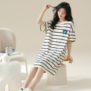 【定制】7A抗菌纯棉短袖睡衣大码胖mm200斤孕妇睡裙女夏甜美可爱