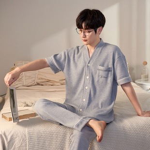 春秋季新款男士睡衣短袖长裤套装夏季青少年棉质休闲家居服