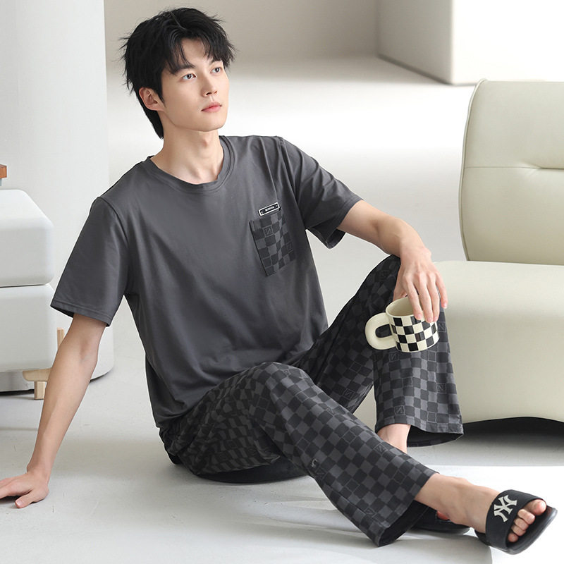 莫代尔睡衣男士夏季短袖长裤2025新款夏天简约居家居服套装夏款