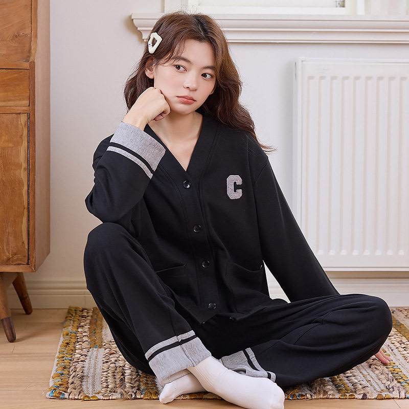 德绒睡衣女秋冬季薄绒开衫长袖休闲时尚女士可外穿V领家居服套装