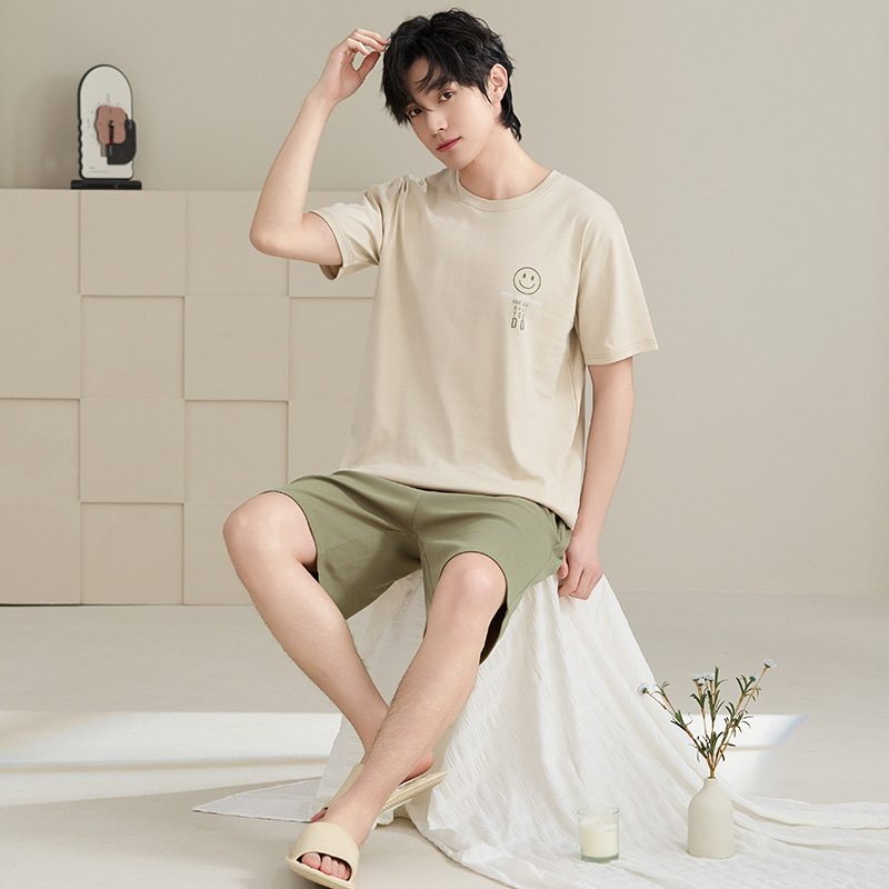 男士睡衣夏季纯棉2025新款薄款短袖短裤大码条纹可外穿家居服