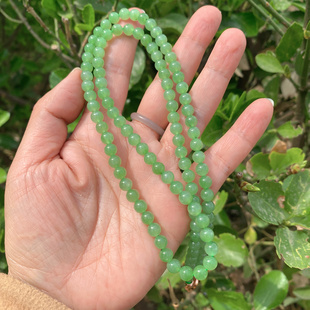 和田玉碧玉苹果绿冰底6mm小米链天然俄罗斯碧玉108颗圆珠项链珠串