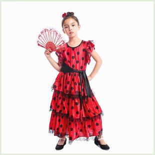 西班牙女孩传统弗拉门戈舞者异域风情服饰儿童化妆舞会表演服装