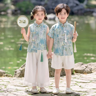 女童汉服新中式演出服2026新款男童国风帅气古风短袖表演服夏季