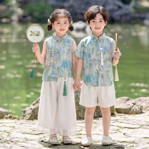女童汉服新中式演出服2026新款男童国风帅气古风短袖表演服夏季