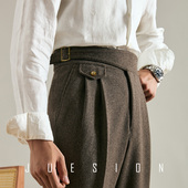 秋冬款 意式 那不勒斯毛呢西裤 JUESION 男加厚双褶直筒商务休闲长裤