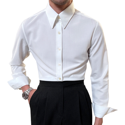 意式纯色长袖衬衫男高级感