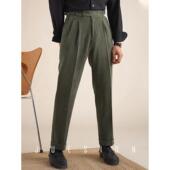 JUESION 休闲长裤 秋冬550g重呢绒直筒那不勒斯双褶高腰西裤 男秋季