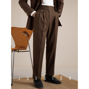 JUESION 休闲西裤男款秋冬意式廓尔喀双褶直筒商务那不勒西装长裤