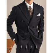 JUESION 通勤休闲绅士西服 高级感商务正装 双排扣戗驳领西装 男套装